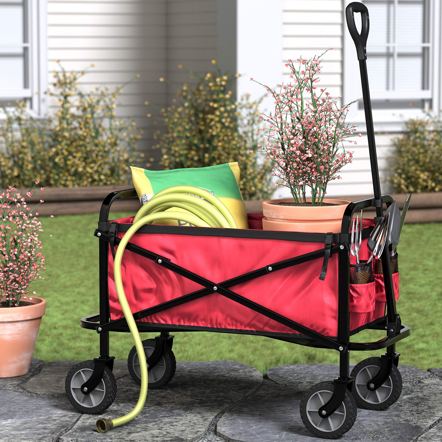 Amazon Basics Collapsible Heavy Duty Utility Wagon for Outdoor Sports, Camping, Garden, and Shopping, 265 Pounds Capacity, 27.6 x 40.9 x 20 inches, Black