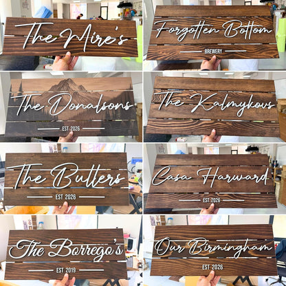 Wooden Name Sign Personalized and Custom, Solid Rustic Wood, Wedding Gifts for Couples, Home, Office, Family Last Name Established Signs, Est. Date Sign 28x13" (Large)