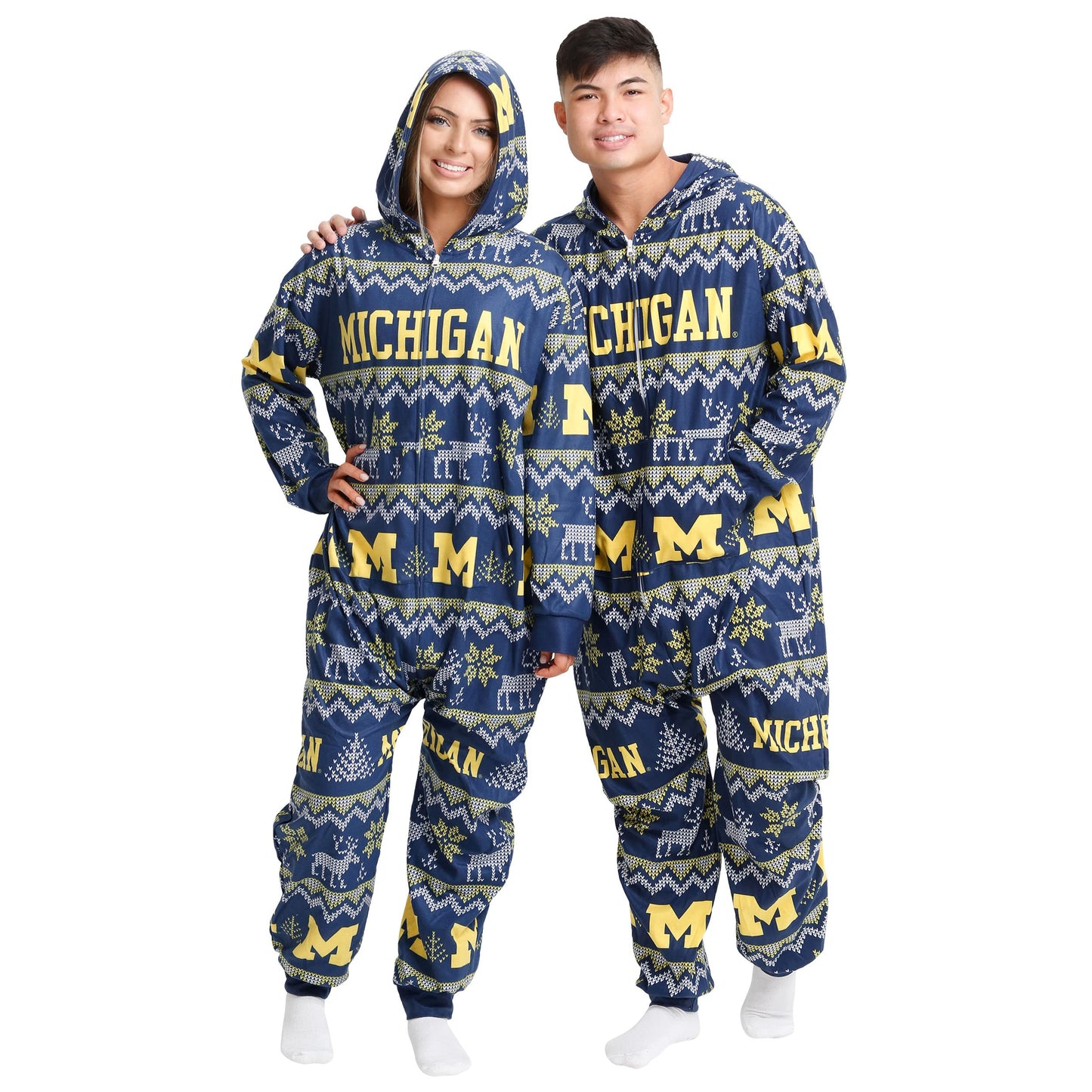 FOCO Unisex NCAA College Team Ugly Pattern Matching Holiday Pajamas One Piece Onesie