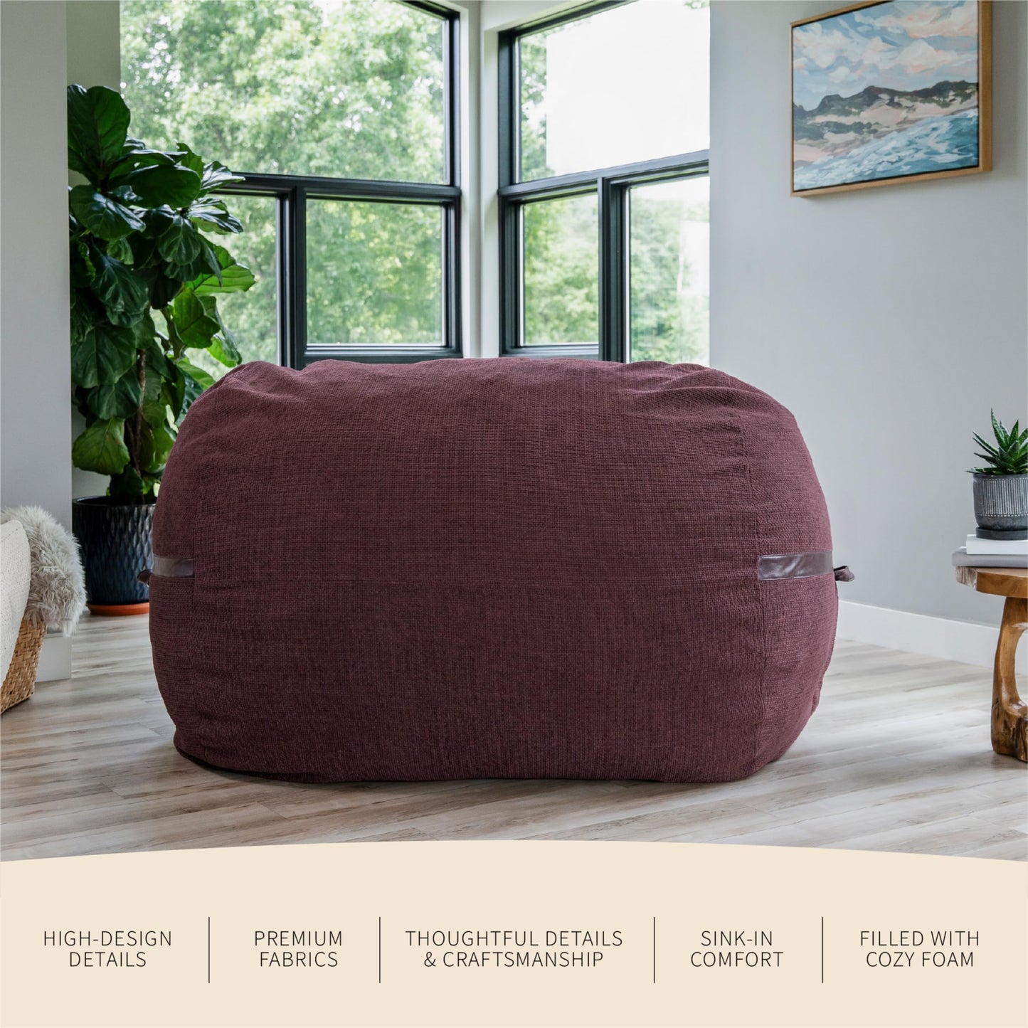 Big Joe Fuf 7Ft Giant Foam Bean Bag Chair, Oversized Couch with Removable Cover for Kids, Teens, Adults, Fog Lenox, Durable Woven Polyester, 7 Foot