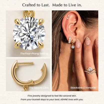 ASHINE Diamond Look Pear Huggie Earrings, 14K Gold Plated CZ Drops
