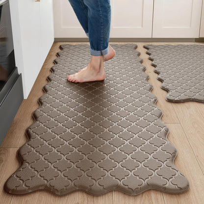 Arenarug Upgrade Scalloped Embossed Kitchen Mats for Floor 2PCS Cushioned Anti Fatigue Waterproof Foam Kitchen Rugs Non Slip Washable Comfort Standing Mat for Office Sink Laundry, Black