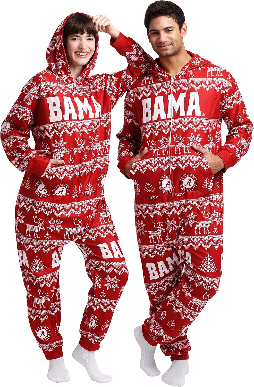 FOCO Unisex NCAA College Team Ugly Pattern Matching Holiday Pajamas One Piece Onesie