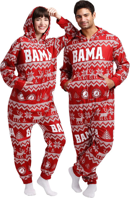 FOCO Unisex NCAA College Team Ugly Pattern Matching Holiday Pajamas One Piece Onesie