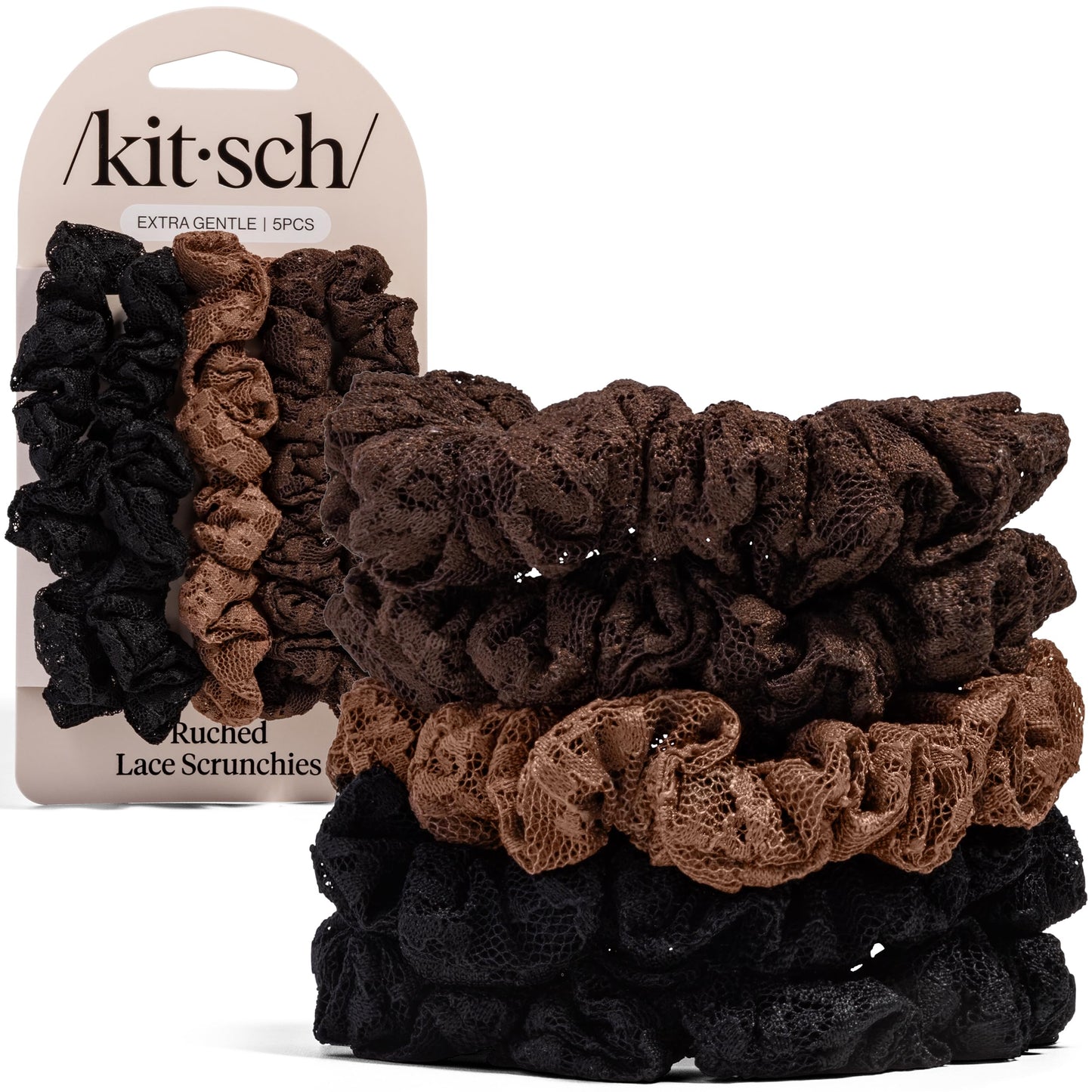 Kitsch Ultra-Petite Satin Scrunchies for Women - Cherry Blossom, 5pcs