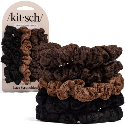 Kitsch Ultra-Petite Satin Scrunchies for Women - Cherry Blossom, 5pcs