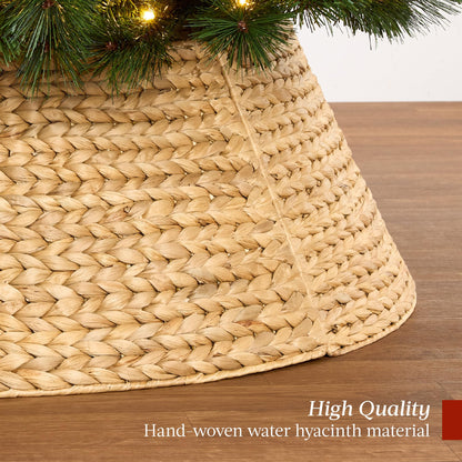 Best Choice Products 42in Christmas Tree Collar, Woven Hyacinth 4-Piece Holiday Rattan Tree Skirt Accessory for Home w/Cord Cut-Out - Chestnut