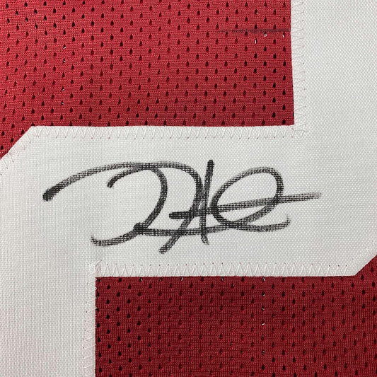 Framed Autographed/Signed Jalen Hurts 35x39 Alabama Red College Football Jersey JSA COA