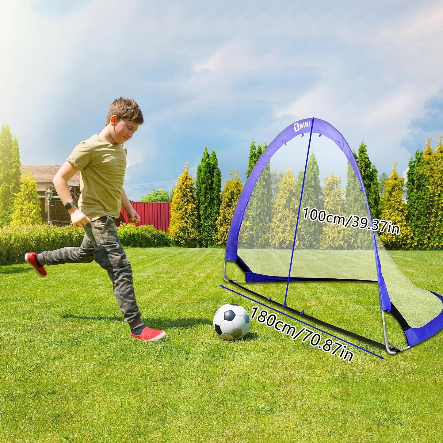 Onini Upgrade 6 Foot Pop Up Soccer Goals Blue - Portable Foldable Training Football Net with Target and Bag - Ideal for Toddler, Boys, Youth Outdoor Sports Games(2 Pack)