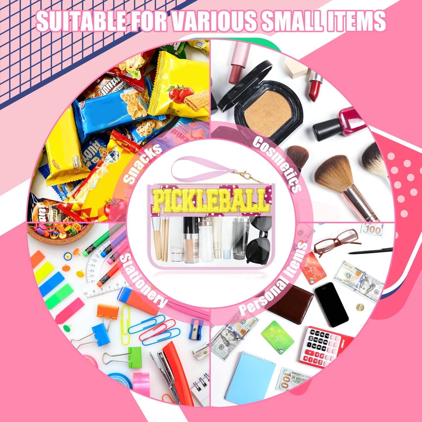 BuyCard Soccer Gift Makeup Bag with Chenille Letter Patch, Clear Cosmetic Pouch PVC Organizer Purse, Waterproof Travel Bag, Portable Toiletry Storage Bag for Her Friends