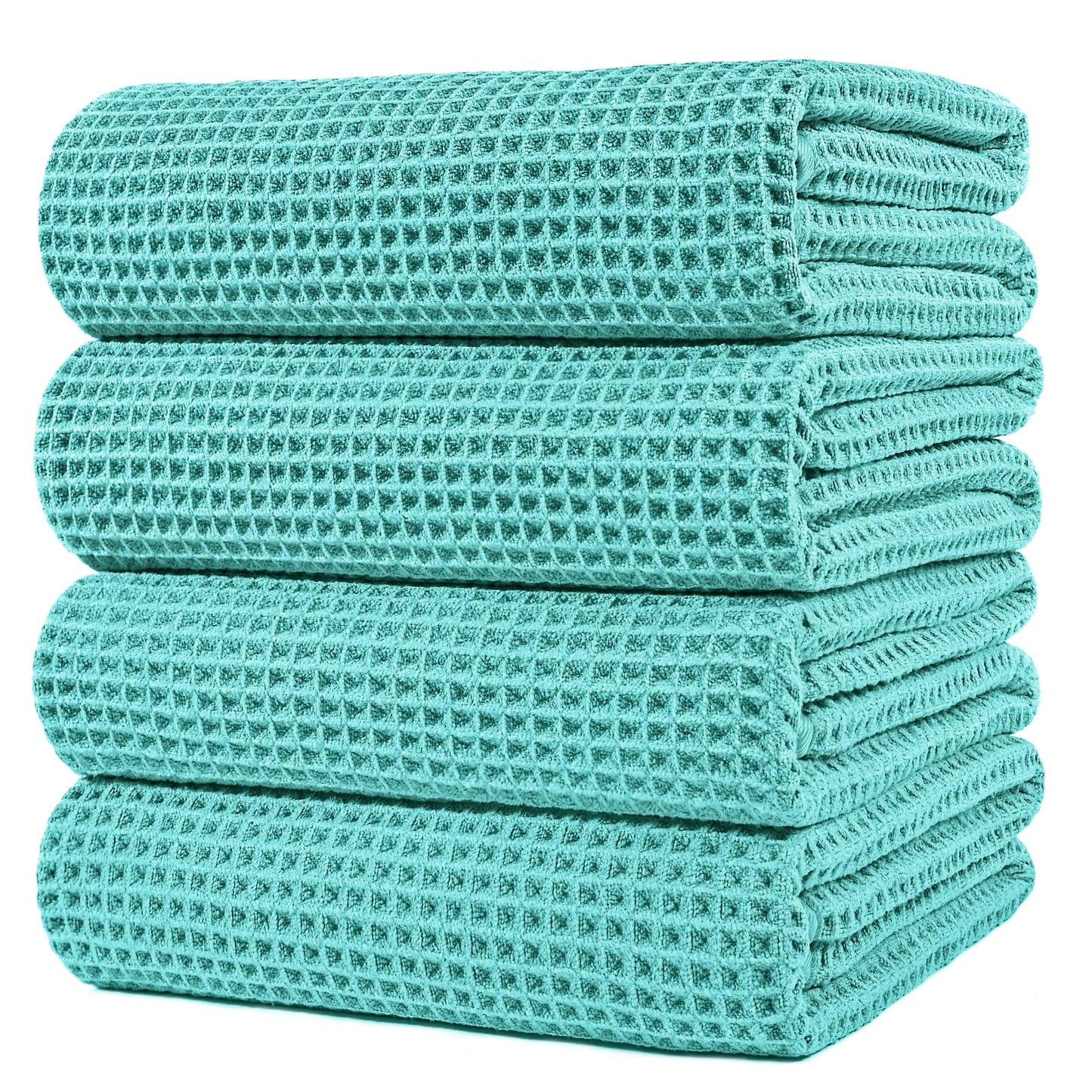 POLYTE 430 GSM Microfiber Oversize Quick Dry Lint Free Bath Towel, 60 x 30 in, 4 Pack (Waffle Weave)