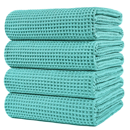 POLYTE 430 GSM Microfiber Oversize Quick Dry Lint Free Bath Towel, 60 x 30 in, 4 Pack (Waffle Weave)
