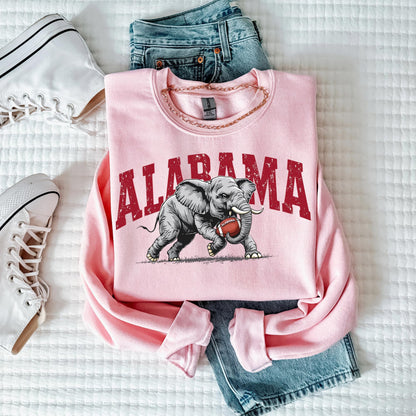 Alabama Elephant Football Sweatshirt – Vintage Sport Grey Crewneck Pullover – Retro Game Day Apparel for Men & Women
