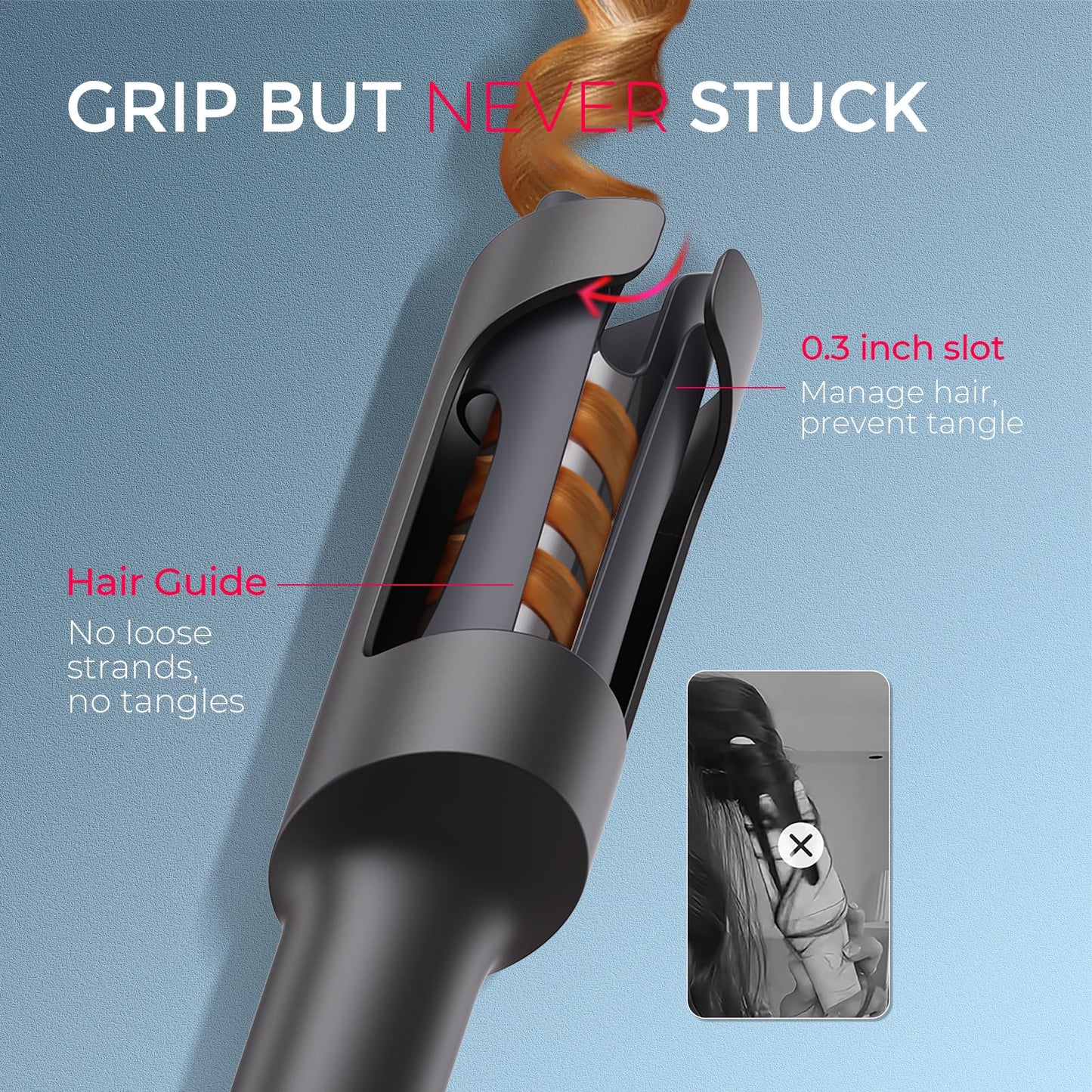 TYMO Automatic Rotating Curling Iron - TYMO CURLPRO Beach Waves Curling Wand, Portable Hair Curler, 500 Million Ionic, Dual Voltage & Lightweight for Travel, Ceramic Coating, 1 Inch, Pink