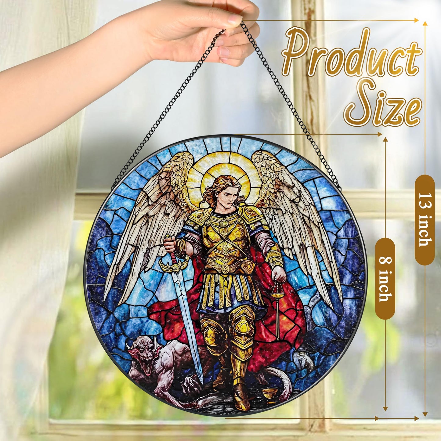 8-Inch Jesus with Cardinals Suncatcher Ornament, Stained Glass Window Hanging & Religious Christmas Ornament, Christian Window Decor — Memorial Gift, Christian Gifts for Her, Religious Gifts