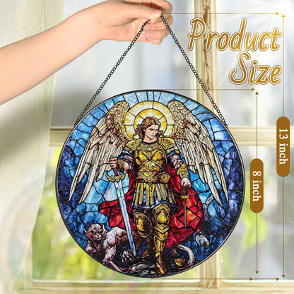 8-Inch Jesus with Cardinals Suncatcher Ornament, Stained Glass Window Hanging & Religious Christmas Ornament, Christian Window Decor — Memorial Gift, Christian Gifts for Her, Religious Gifts