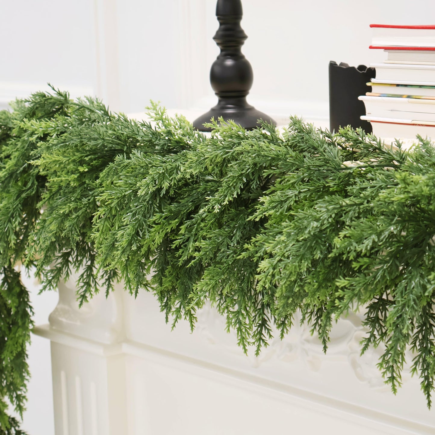 2PCS 9FT Christmas Cedar Garland Artificial Realistic Green Faux Real Touch Winter Pine Garland for Mantle Fireplace Wall Table Indoor Outdoor Decorations