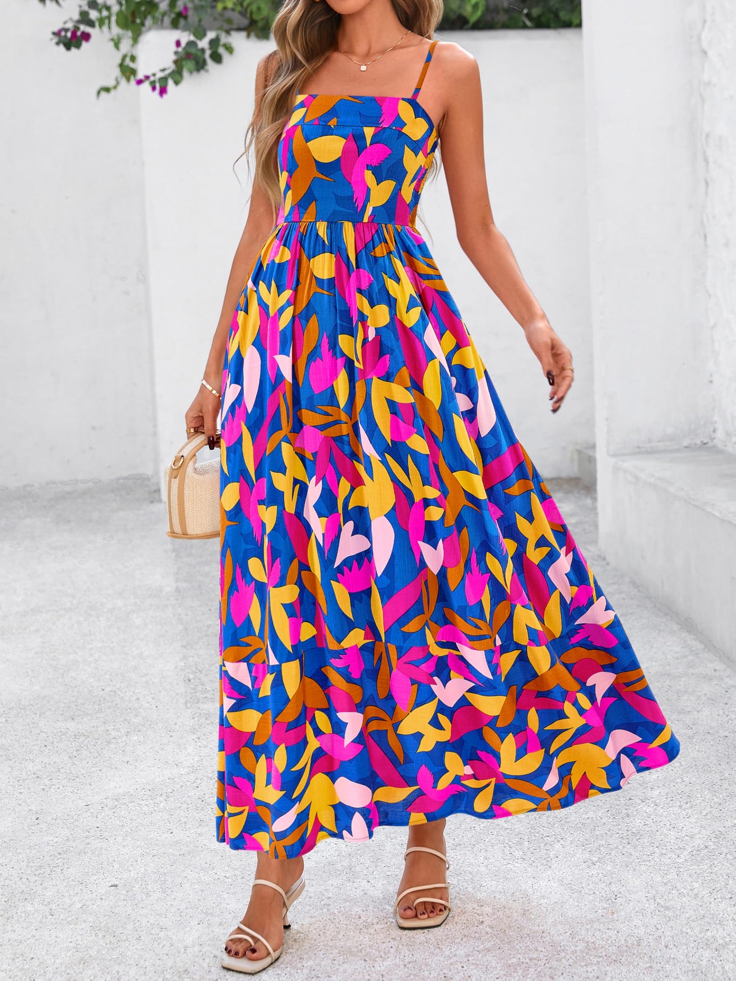 PRETTYGARDEN Women’s Boho Floral Striped Summer Maxi Dress