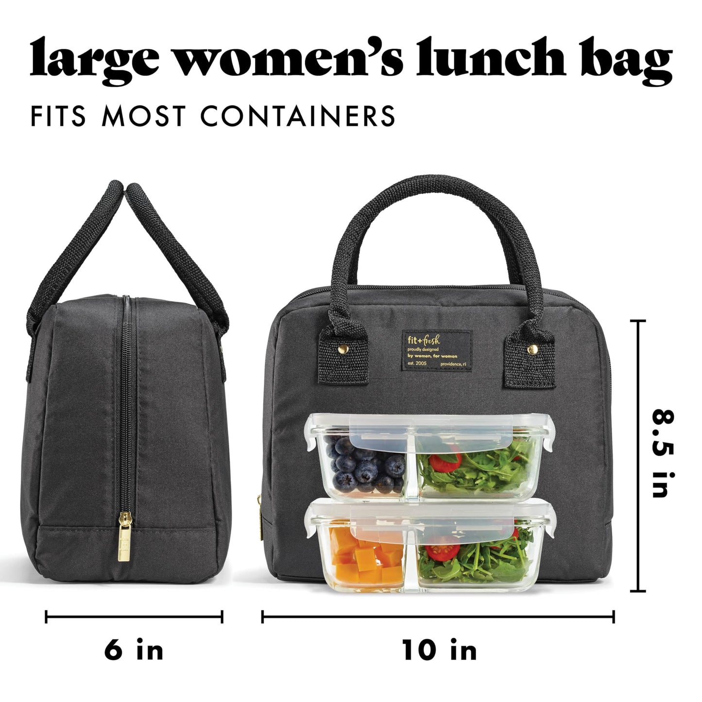 Fit & Fresh Bloomington Lunch Bag for Women - Insulated Large Lunch Box for Work with Containers, Leak-Resistant, Stain-Resistant, Zipper Closure, Cheetah