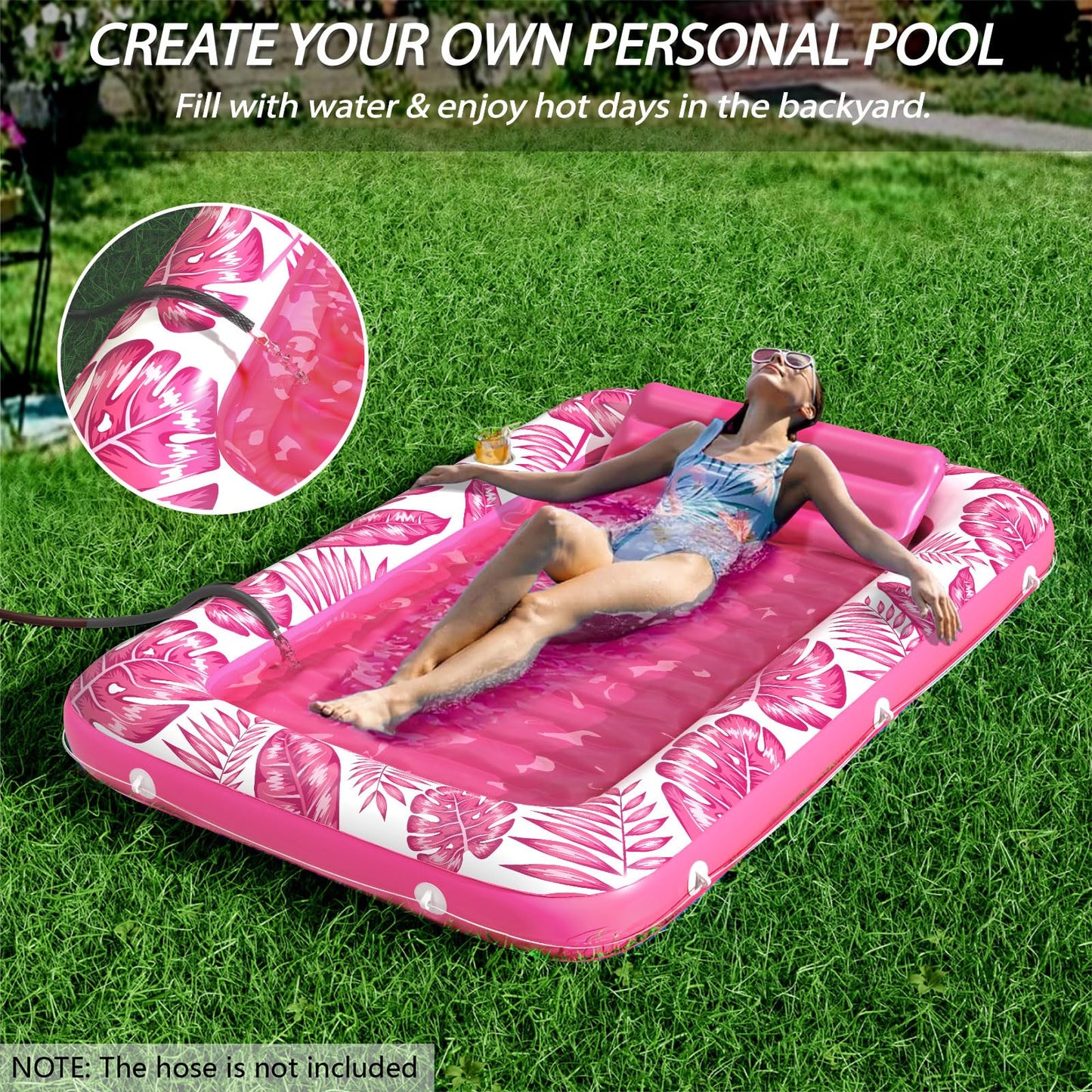 Inflatable Tanning Pool Lounger Float - Jasonwell 4 in 1 Sun Tan Tub Sunbathing Pool Lounge Raft Floatie Toys Water Filled Tanning Bed Mat Pad for Adult Blow Up Kiddie Pool Kids Ball Pit Pool (L)