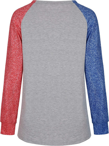 Womens Long Sleeve Baseball Mom American Flag Star Sweatshirt
