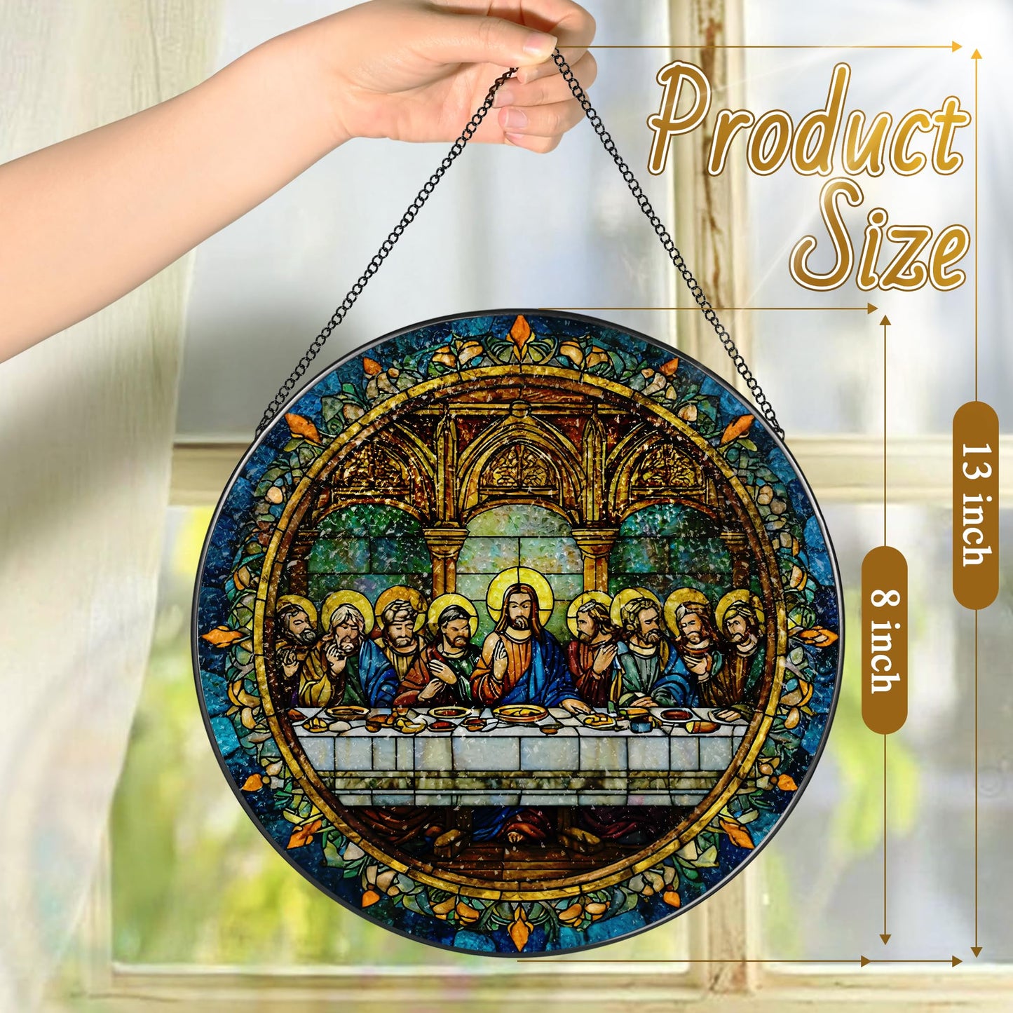 8-Inch Jesus with Cardinals Suncatcher Ornament, Stained Glass Window Hanging & Religious Christmas Ornament, Christian Window Decor — Memorial Gift, Christian Gifts for Her, Religious Gifts