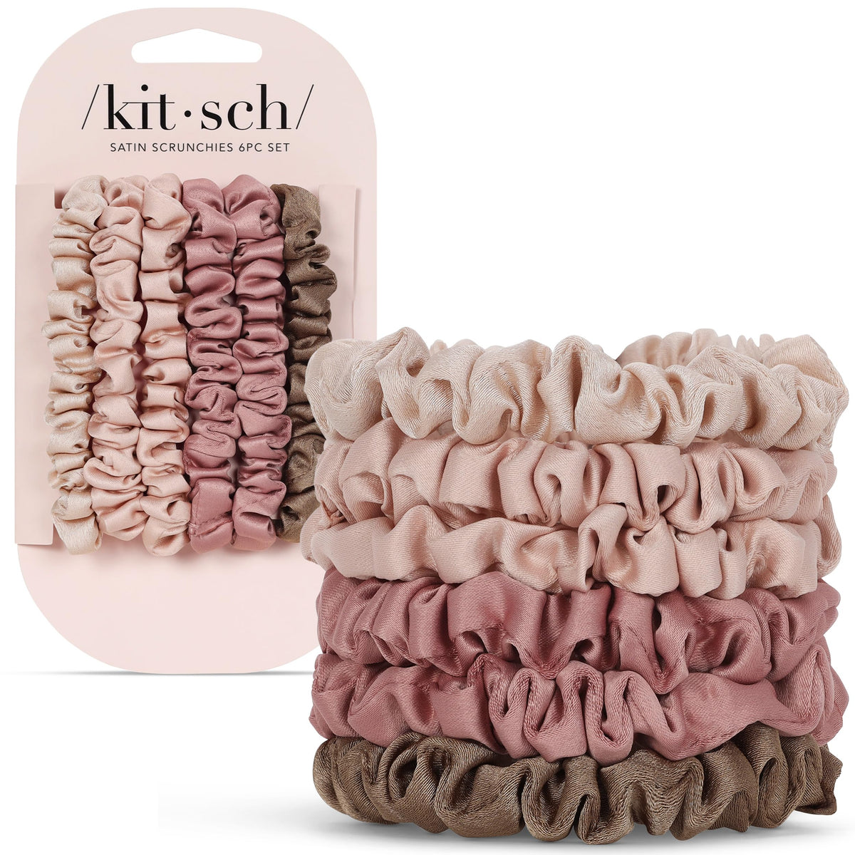 Kitsch Ultra-Petite Satin Scrunchies for Women - Cherry Blossom, 5pcs
