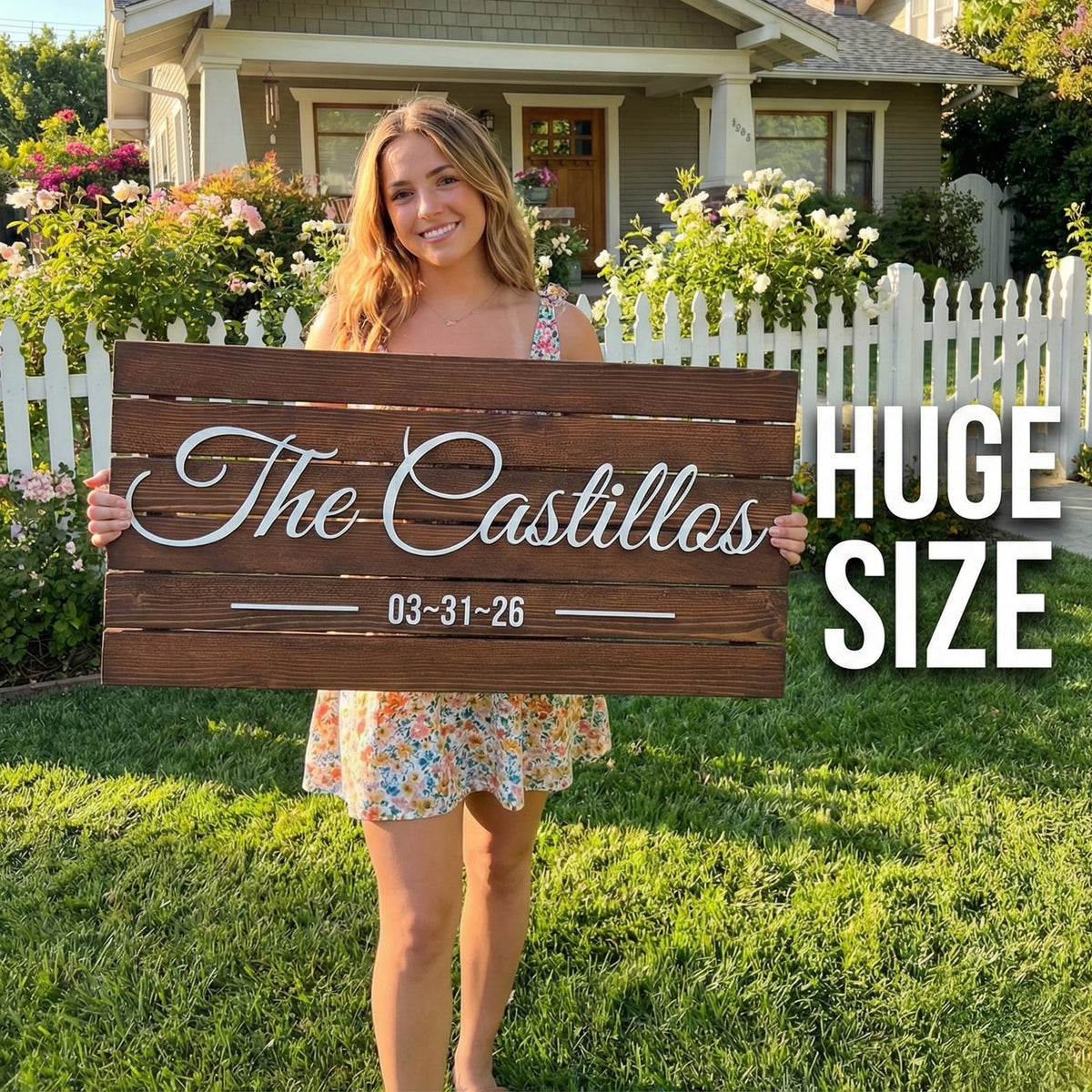 Wooden Name Sign Personalized and Custom, Solid Rustic Wood, Wedding Gifts for Couples, Home, Office, Family Last Name Established Signs, Est. Date Sign 28x13" (Large)