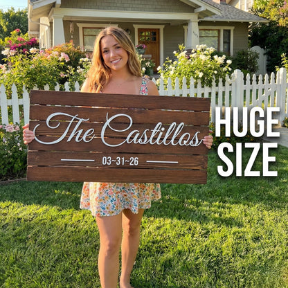 Wooden Name Sign Personalized and Custom, Solid Rustic Wood, Wedding Gifts for Couples, Home, Office, Family Last Name Established Signs, Est. Date Sign 28x13" (Large)