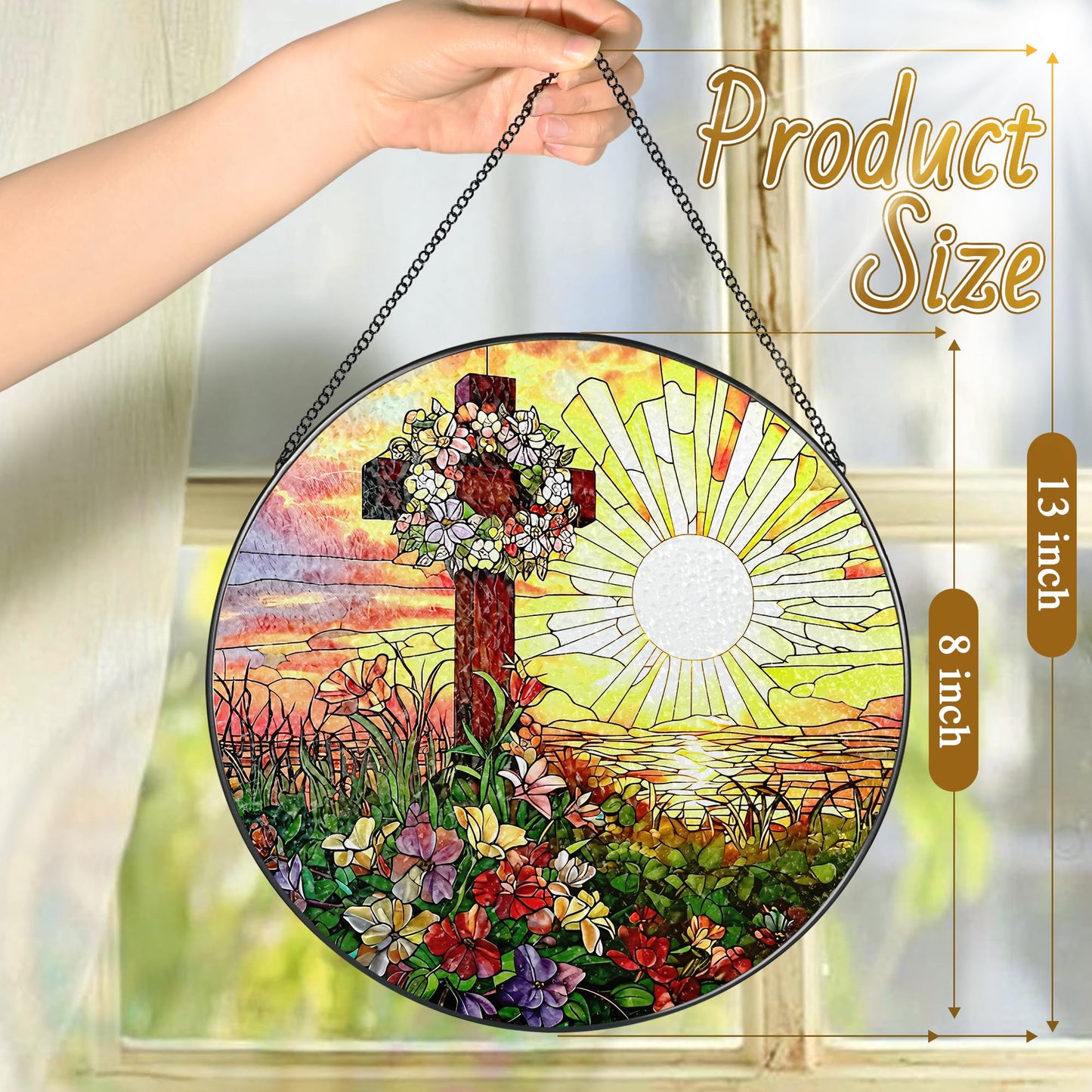 8-Inch Jesus with Cardinals Suncatcher Ornament, Stained Glass Window Hanging & Religious Christmas Ornament, Christian Window Decor — Memorial Gift, Christian Gifts for Her, Religious Gifts