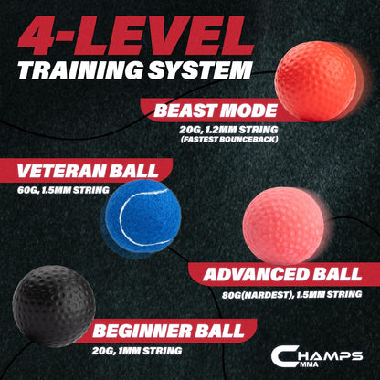 Champs MMA Boxing Reflex Ball Set with Punch Counter App – Hand-Eye Coordination & Speed Training Kit