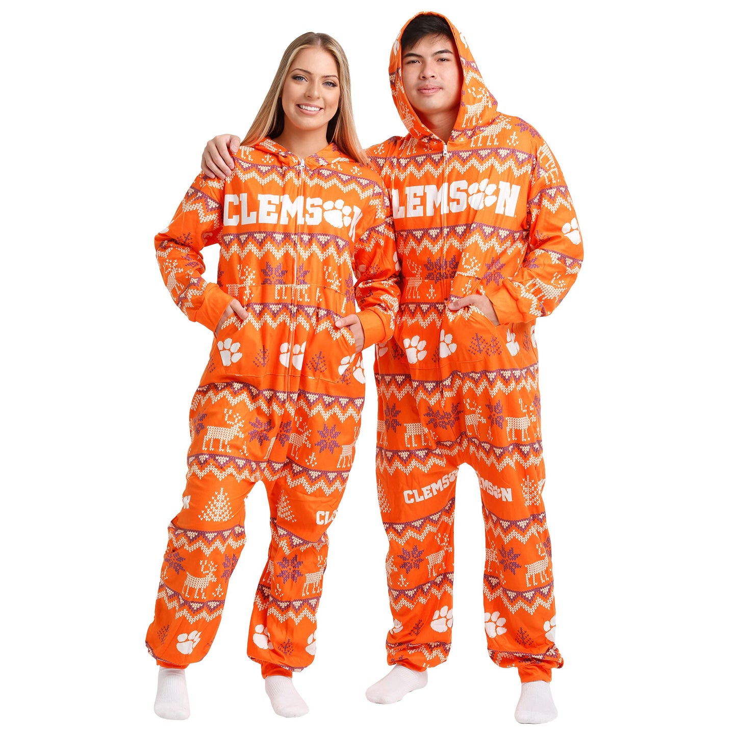 FOCO Unisex NCAA College Team Ugly Pattern Matching Holiday Pajamas One Piece Onesie