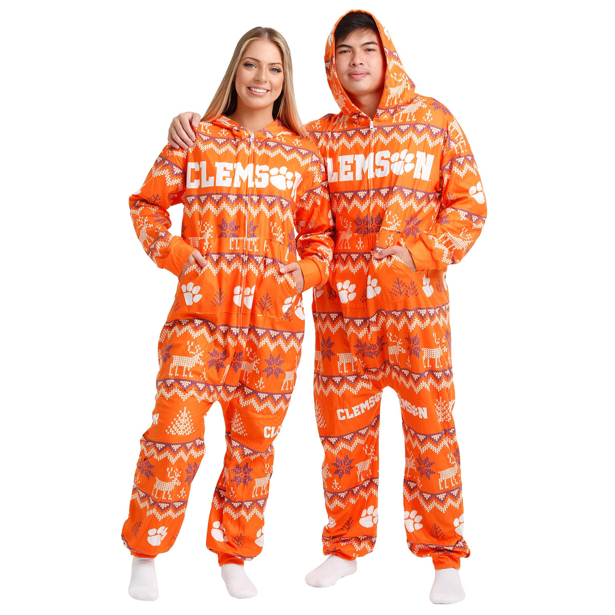 FOCO Unisex NCAA College Team Ugly Pattern Matching Holiday Pajamas One Piece Onesie