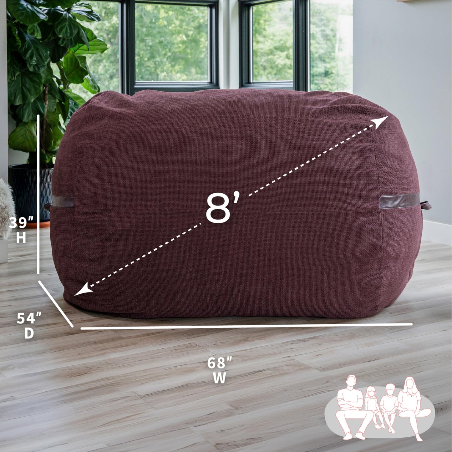 Big Joe Fuf 7Ft Giant Foam Bean Bag Chair, Oversized Couch with Removable Cover for Kids, Teens, Adults, Fog Lenox, Durable Woven Polyester, 7 Foot