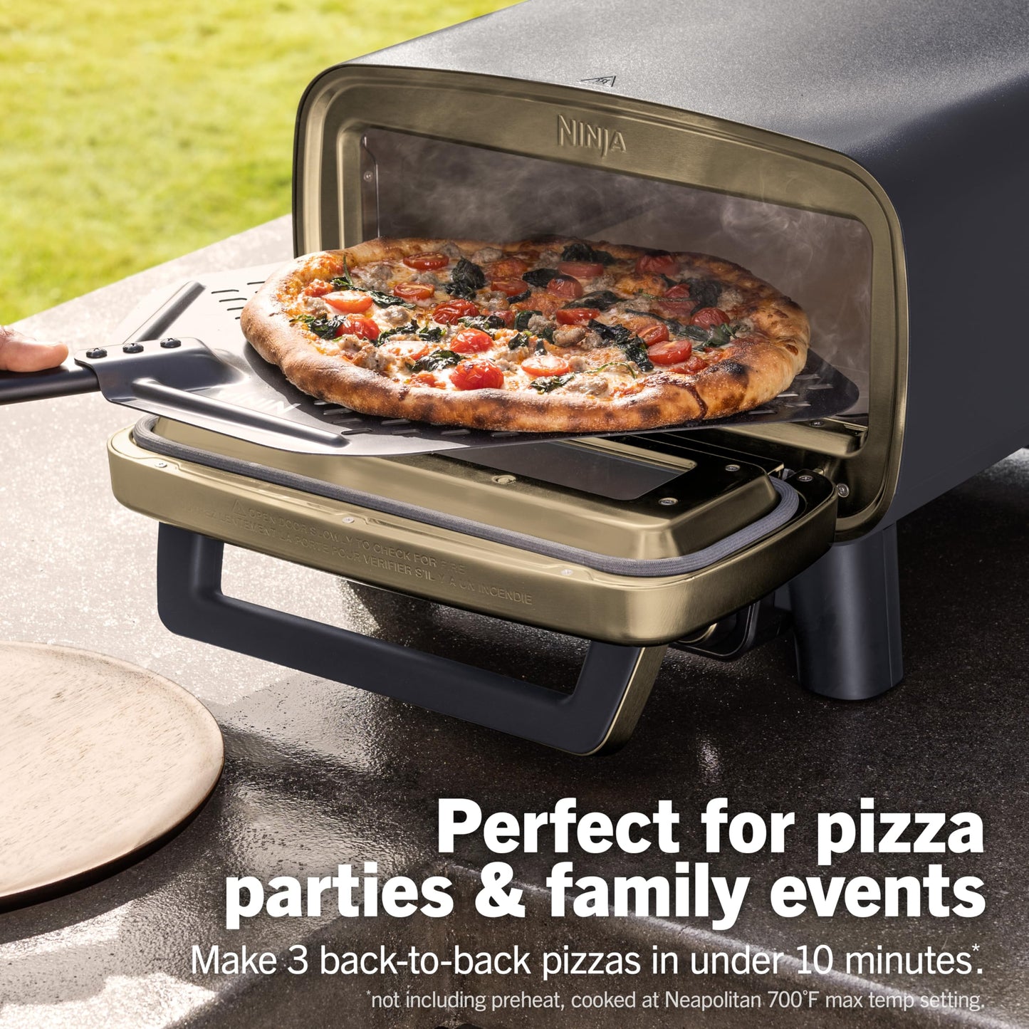 Ninja Artisan Electric Outdoor Pizza Oven with Stone | 12-inch Pizza in 3-minutes | 700F Max Temp | 5-in-1 Functionality – Pizza, Bake, Broil, Proof & Warm | Makes Full Meals | Gray | MO201