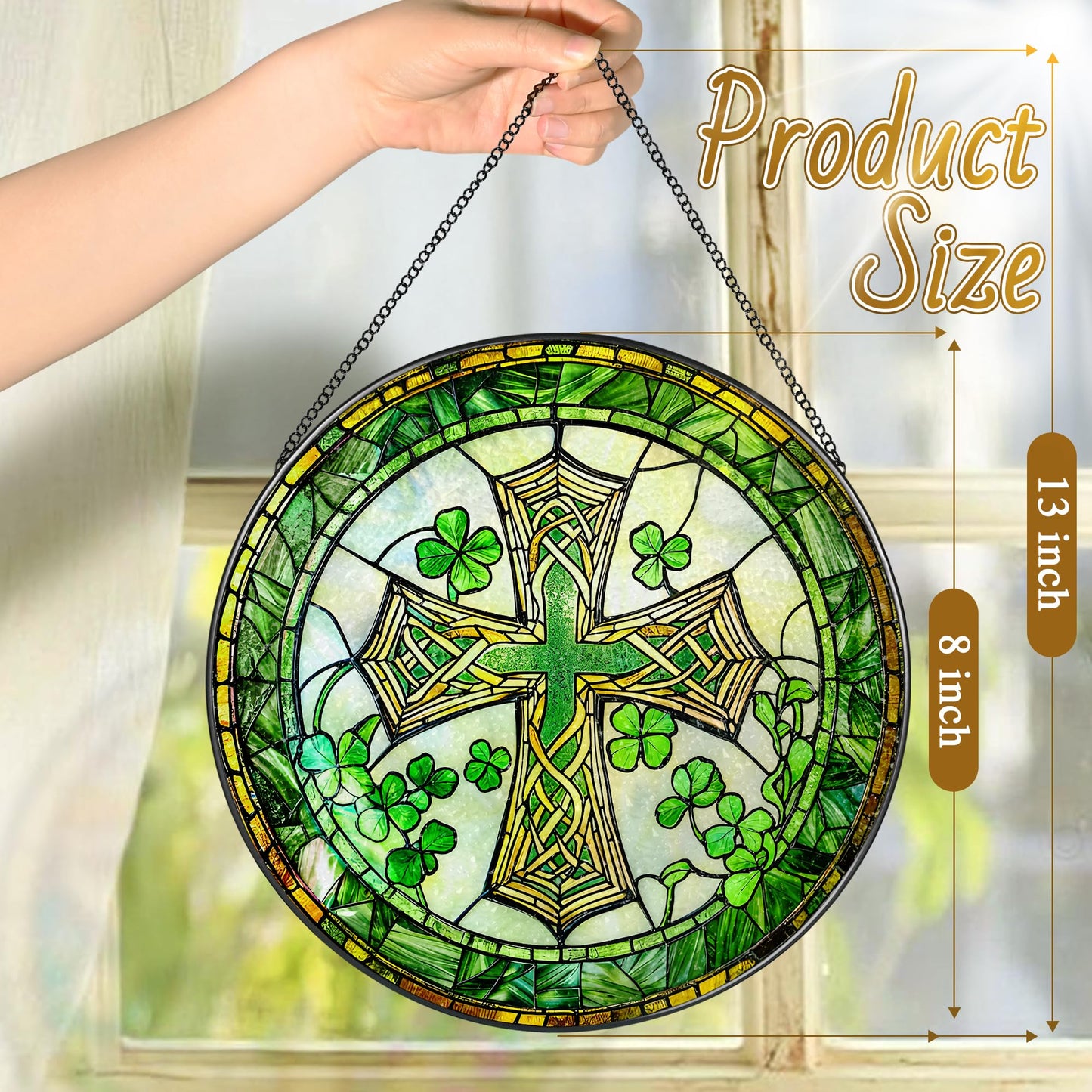 8-Inch Jesus with Cardinals Suncatcher Ornament, Stained Glass Window Hanging & Religious Christmas Ornament, Christian Window Decor — Memorial Gift, Christian Gifts for Her, Religious Gifts