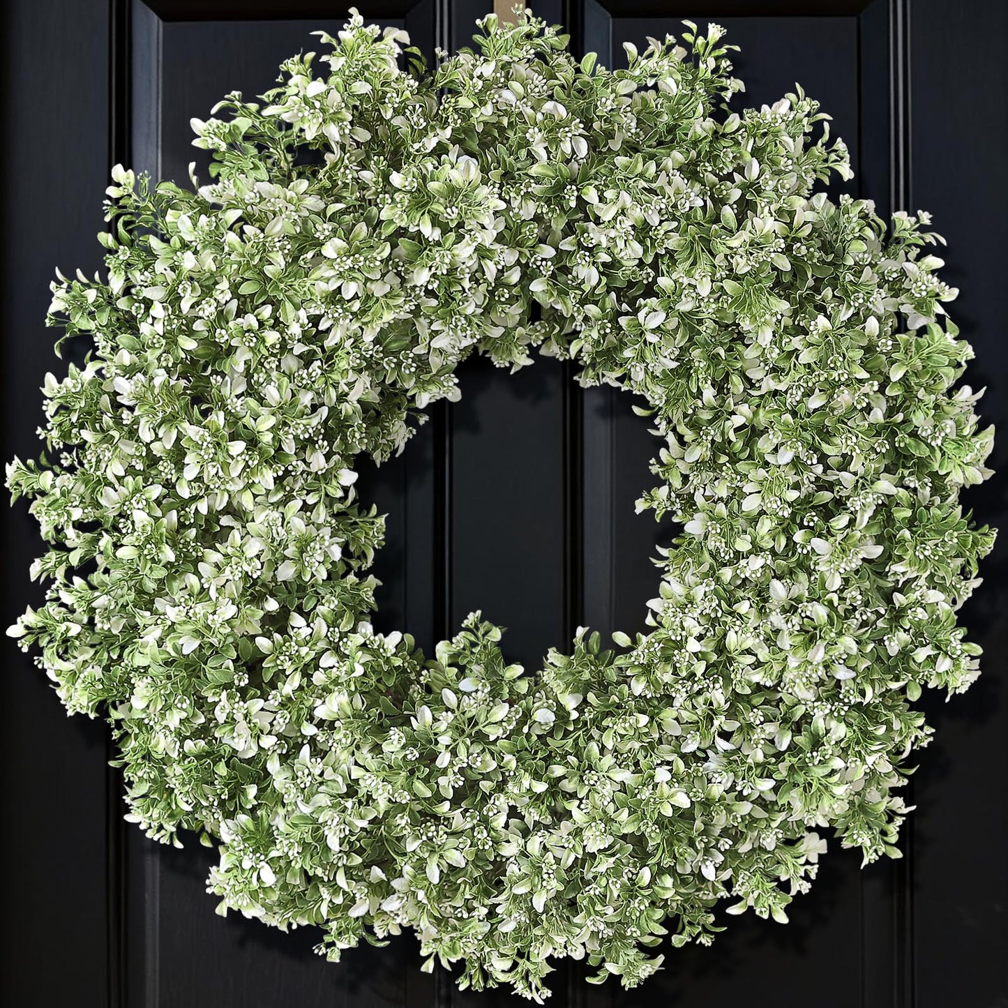 32" Large Artificial Boxwood Wreath for Front Door (White-Green) | Waterproof Fade Resistant,Premium Durable,Faux Aglaia Odorata Wreath,for Wall Window Farmhouse Outdoor All Seasons Decor
