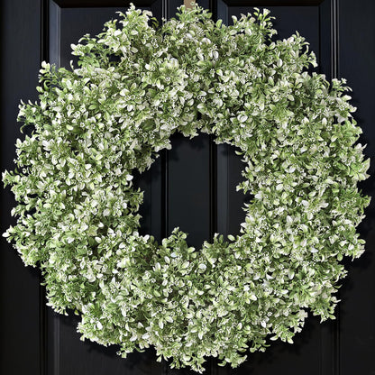 32" Large Artificial Boxwood Wreath for Front Door (White-Green) | Waterproof Fade Resistant,Premium Durable,Faux Aglaia Odorata Wreath,for Wall Window Farmhouse Outdoor All Seasons Decor