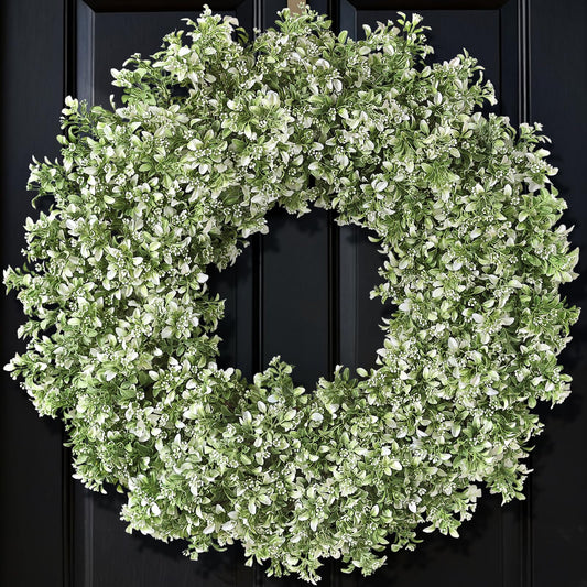 32" Large Artificial Boxwood Wreath for Front Door (White-Green) | Waterproof Fade Resistant,Premium Durable,Faux Aglaia Odorata Wreath,for Wall Window Farmhouse Outdoor All Seasons Decor