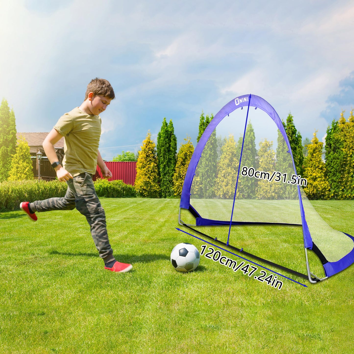 Onini Upgrade 6 Foot Pop Up Soccer Goals Blue - Portable Foldable Training Football Net with Target and Bag - Ideal for Toddler, Boys, Youth Outdoor Sports Games(2 Pack)