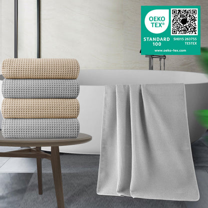 POLYTE 430 GSM Microfiber Oversize Quick Dry Lint Free Bath Towel, 60 x 30 in, 4 Pack (Waffle Weave)