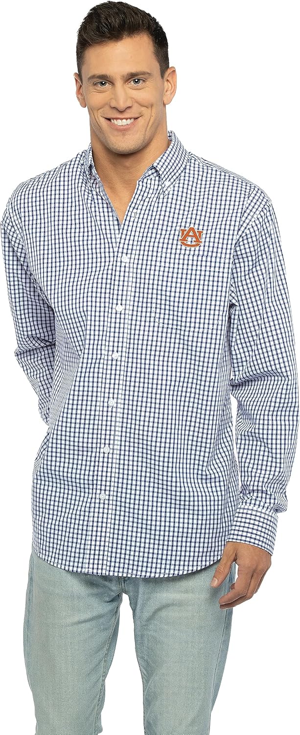 Vantage Men's Collegiate Easy-Care Long Sleeve Gingham Check Button Down Shirt