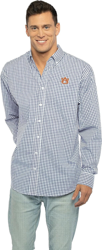 Vantage Men's Collegiate Easy-Care Long Sleeve Gingham Check Button Down Shirt