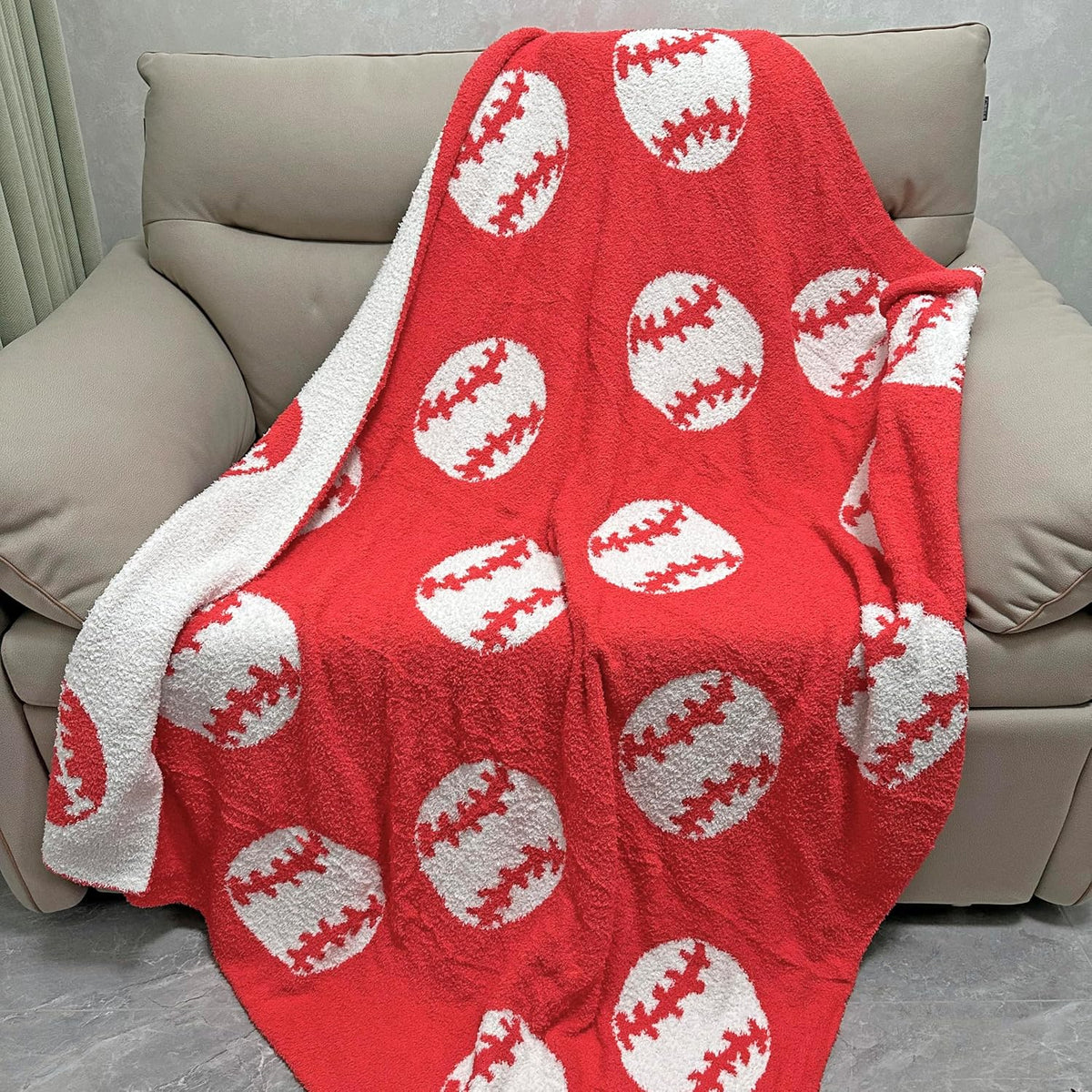 Cozy Baseball Pattern Blanket Perfect Lightweight Bedding for Adults, Soft, Warm, and Plush Soccer Sports Blanket Great for Bed Sofa (Baseball-Red, 51"x63")