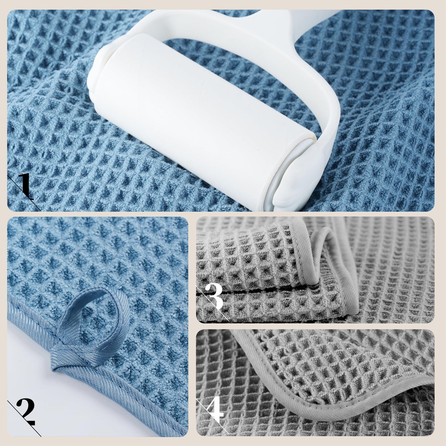 POLYTE 430 GSM Microfiber Oversize Quick Dry Lint Free Bath Towel, 60 x 30 in, 4 Pack (Waffle Weave)