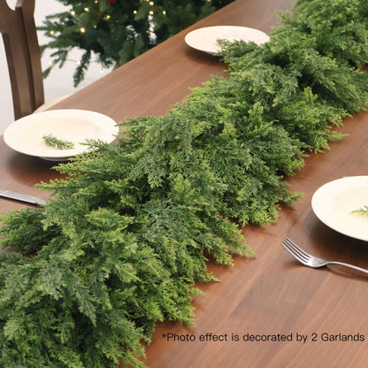 2PCS 9FT Christmas Cedar Garland Artificial Realistic Green Faux Real Touch Winter Pine Garland for Mantle Fireplace Wall Table Indoor Outdoor Decorations