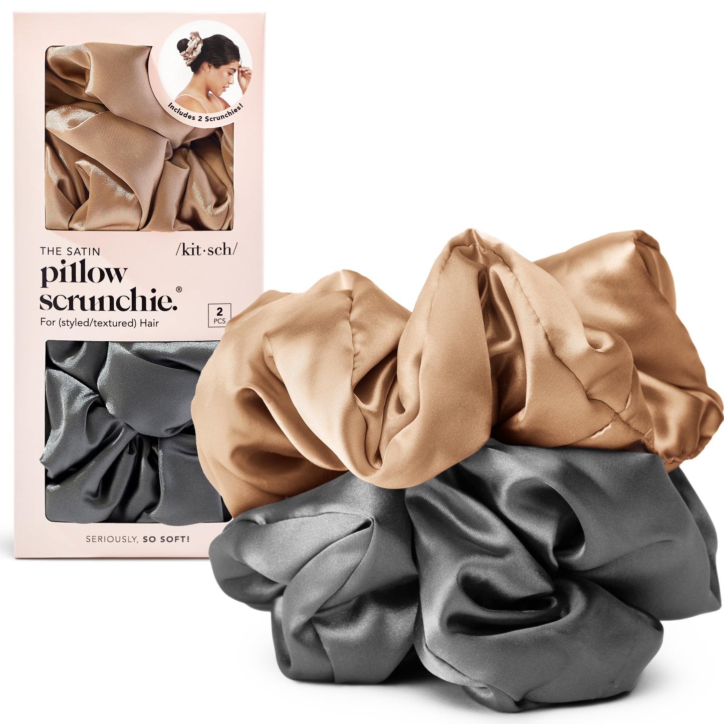 Kitsch Ultra-Petite Satin Scrunchies for Women - Cherry Blossom, 5pcs