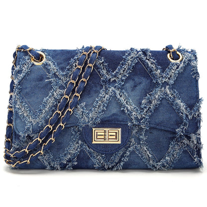 Quilted Leather Crossbody Bags for Women Trendy Ladies Shoulder Purse Satchel HandBag with Chain Strap