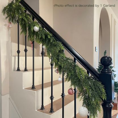 2PCS 9FT Christmas Cedar Garland Artificial Realistic Green Faux Real Touch Winter Pine Garland for Mantle Fireplace Wall Table Indoor Outdoor Decorations