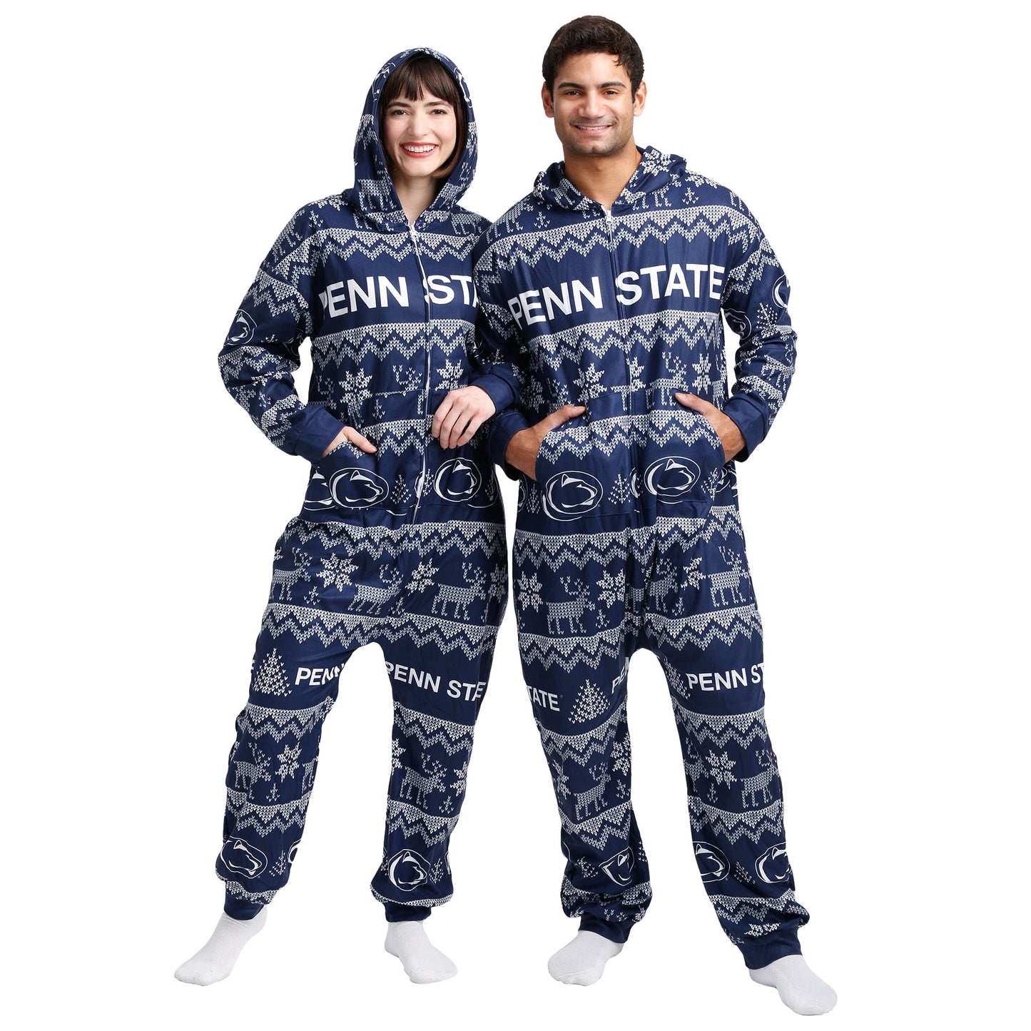 FOCO Unisex NCAA College Team Ugly Pattern Matching Holiday Pajamas One Piece Onesie
